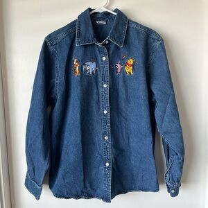 Disney Blue Denim Button-Down Shirt with Winnie the Pooh Embroidery